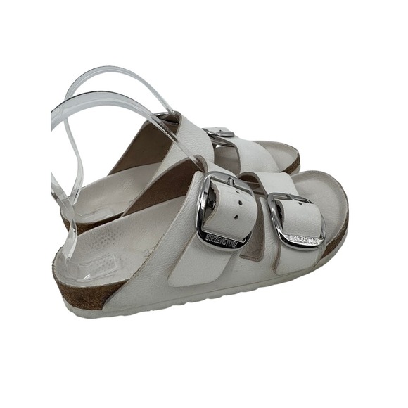Birkenstock Arizona Big Buckle White Leather Sandals Silver Hardware Womens 37 - Picture 9 of 10